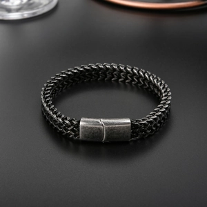 Bracciale da uomo a doppia fila in acciaio inossidabile intrecciato con chiusura magnetica