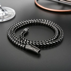 Collana a Catena Franco in Acciaio al Titanio Vintage per Uomo Retro Argento Antico Hip Hop Catena Intrecciata Gioielli Punk