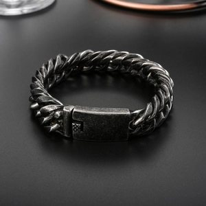 Bracciale da uomo in acciaio inossidabile ossidato con catena cubana pesante e chiusura