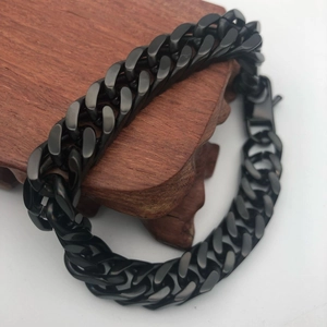 Classic matte black Cuban link stainless steel bracelet for men in hip hop style