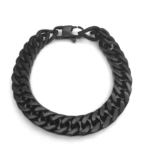 Classic matte black stainless steel curb chain bracelet with lobster clasp for men