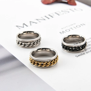 Bague Chaîne Pivotante en Acier Inoxydable pour Homme Style Punk Spinner Bague de Doigt Bijoux de Mode Cadeau pour Lui