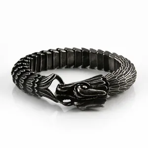 Men's vintage stainless steel dragon scale bracelet with double dragon head closure