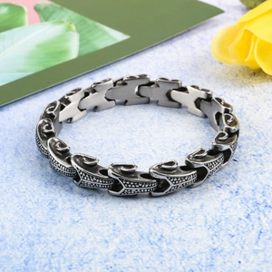 Bracciale da uomo in acciaio inossidabile con maglie a forma di osso e incisioni