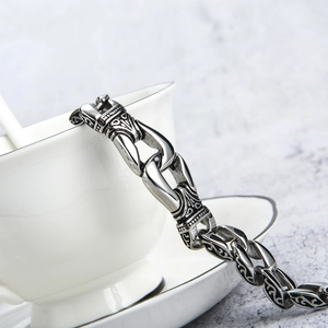 Vintage stainless steel heavy chain bracelet for men with gothic baroque engravings