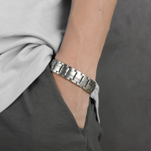 Herren Edelstahl Magnet Armband Zweireihig Negativ Ionen Energie Mattiert Metall Kettenglied Armreif Bio Therapie Schmuck