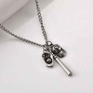 Collier Pendentif Baseball en Acier Inoxydable pour Hommes Batte Gant Casquette Charms Bijoux Rétro Sans Chaîne