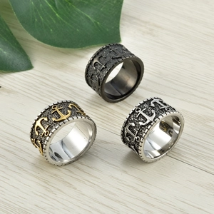 Anelli punk vintage con ancora da uomo in acciaio nero, argento e bicolore oro
