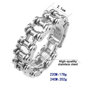 Detail of 2.1cm wide rock style biker chain bracelet in stainless steel for men