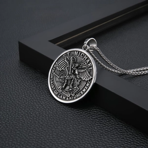 Collar Con Colgante De San Miguel Patrón De La Policía Para Hombre Medalla Redonda Vintage De Acero Inoxidable Joyería Religiosa Regalo