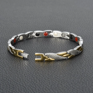 Bracelet de Magnétothérapie en Acier Inoxydable Hommes Femmes Motif Dragon Or Argent Bicolore Bijoux en Métal