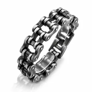 Retro stainless steel motorcycle chain bracelet for men with matte industrial rock design