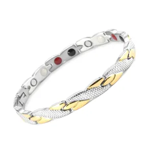 Bracelet magnétique en acier inoxydable bicolore avec motif dragon et pierres de santé