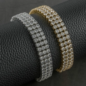 Hiphop-Armbänder aus Titanstahl in Gold und Silber mit dreireihigen 3A-Zirkoniasteinen