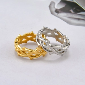Bague Épines en Acier Inoxydable Rétro pour Hommes Femmes Mode Branche Tissée Ajourée Or Argent Punk Bijoux