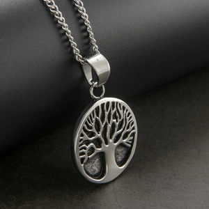 Collar con Colgante Redondo Árbol de la Vida de Acero Inoxidable Vintage para Hombre Estilo Vikingo Nórdico Joyería Plata