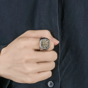 Anello hip hop in acciaio inossidabile argento e oro con design a foglia per uomo