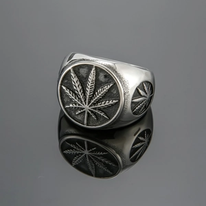 Anello con Sigillo in Acciaio Inossidabile con Motivo a Foglia per Uomo Hip Hop Vintage Bicolore Lucido Gioielli Regalo
