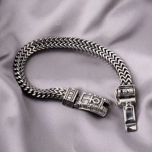 Punk-Stil Herrenarmband aus Edelstahl mit Weizengliedern und graviertem Ankh-Verschluss