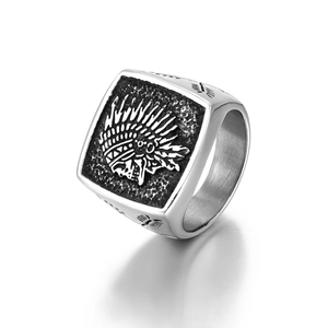 Vintage Roestvrij Staal Inheemse Amerikaanse Indianenhoofd Totem Schedel Zegelring Voor Mannen Punk Biker Sieraden