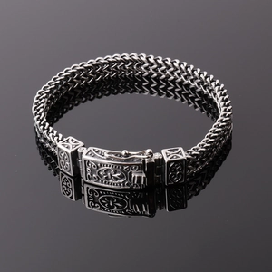Herren Vintage Edelstahl Zweireihig Franco Kette Armband Geflochten Punk Hip Hop Schmuck Mit Ankh Irisblüte Steckverschluss