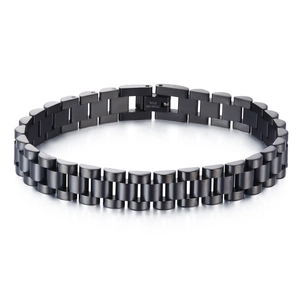 Minimalist black stainless steel watch band bracelet with matte finish for men