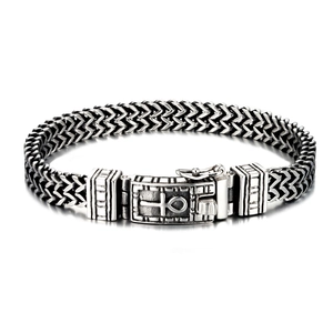 Bracciale a Catena Intrecciata in Acciaio Inossidabile Vintage per Uomo Gioielli Hip Hop Biker Con Simbolo Croce Ankh