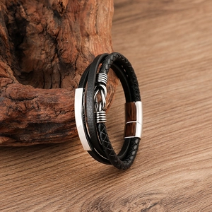 Men's Multi-layer Woven Microfiber Leather Bracelet Stainless Steel Magnetic Clasp Retro Punk Braid Wrap Jewelry Gift For Men