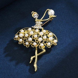 Eleganter Balletttänzerin Brosche Legierung Vergoldet Kunstperle Strass Kleidung Pin Für Damen Mode Anzug Schmuck Zubehör