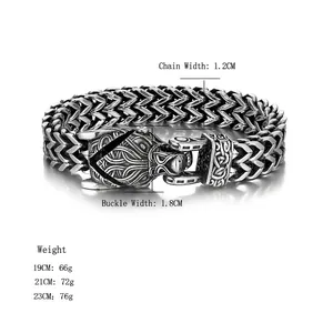Nordic Viking Wolf Head Stainless Steel Bracelet For Men Retro Punk Double Row Woven Heavy Metal Biker Bangle Jewelry Gift