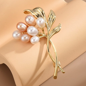 Eleganter Kupfer Blumenstrauß Brosche Mit Süßwasserperlen Goldene Blume Floral Schmuck Für Damen Hochzeit Bankett Kleidung Accessoires