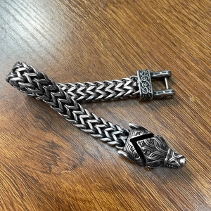 Nordic Viking wolf head stainless steel men's bracelet with vintage double-row Franco chain