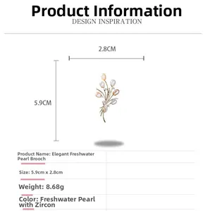 Detail showing freshwater pearl brooch dimensions of 5.9CM by 2.8CM on white background