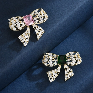 Elegant Copper Bowknot Brooch Pin For Women Fashion Micro Inlaid Zirconia Bow Knot Corsage Accessories For Wedding Party Gift
