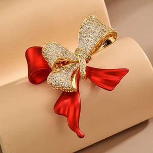 Spilla a Fiocco Rosso Vintage Fashion per Donna Spilla in Rame di Lusso con Zirconia Intarsiata Accessori per Corsage Gioielli Banchetto