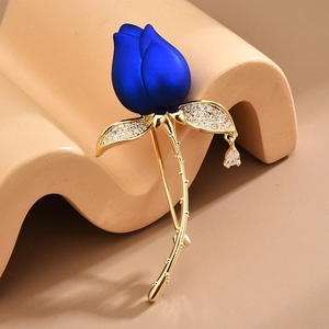 Élégante Broche Fleur de Rose Mate pour Femme en Cuivre Avec Zircone Incrustée Accessoire de Mariage Bijoux Cadeau