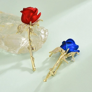 Élégante Broche Fleur de Rose Pour Femmes en Cuivre Incrusté de Zircone Émail Floral Pour Mariage Fête Banquet Bijoux Cadeau