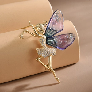 Broche Élégante de Fille Dansante d'Aile d'Ange pour Femmes en Cuivre de Haute Qualité Incrustée de Zirconia Bijoux de Broche Artistique