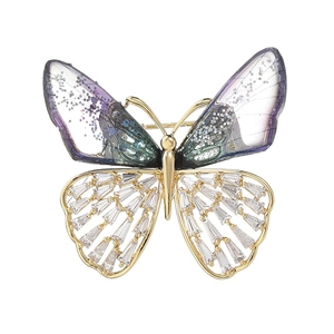 Elegant crystal butterfly brooch pin with purple gradient wings and gold-plated details