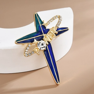 Broche en Émail Étoile Créative Avec Lettre Power Épingle en Alliage de Métal Doré Strass Bijoux Galaxie Univers pour Femmes Accessoires