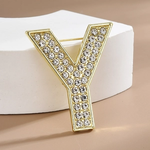 Broche Lettre Y en Alliage de Luxe pour Femmes Hommes Couleur Or Incrustée de Strass Épingle Mode Costumes Robe Manteau Bijoux Accessoires Cadeau