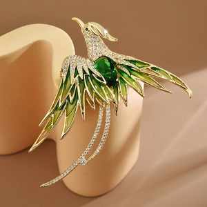 Elegant Copper Phoenix Brooch For Women Gold Plated Enamel Gradient Zirconia Animal Lapel Pin Fashion Jewelry Accessory