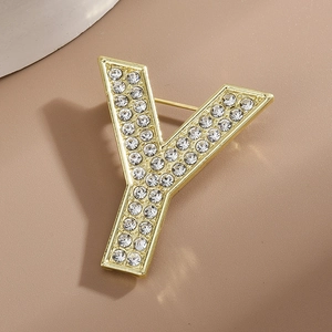 Élégante broche lettre Y dorée avec cristaux blancs pour accessoires de vêtements