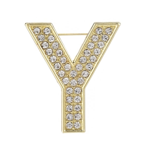 Broche lettre Y dorée élégante avec cristaux brillants pour vestes et accessoires