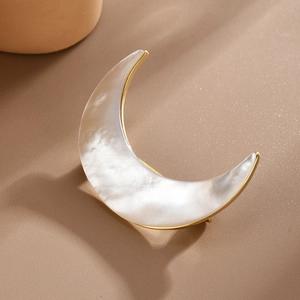 Elegant gold crescent moon brooch with white mother of pearl inlay for women coat