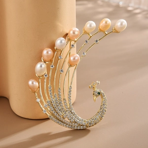 Luxury Phoenix Peacock Brooch For Women Gold Copper Inlaid Freshwater Pearl Zirconia Jewelry Brooch Pin For Coats Party Gift