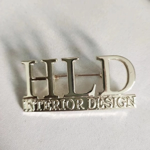 Fashion Alloy HLD Letter Interior Design Brooch Gold Silver Electroplated Clothing Pin For Women Men Professional Jewelry Gift