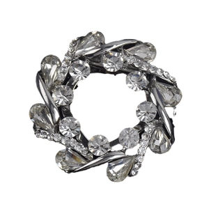 Elegant silver round floral brooch with sparkling clear crystals and zircon stones