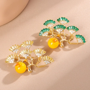 Exquisite Chinese style pine tree brooch with natural pearls and vibrant cubic zirconia