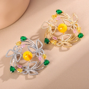 Elegant butterfly wreath brooch with pearls and colorful crystals for coats and suits